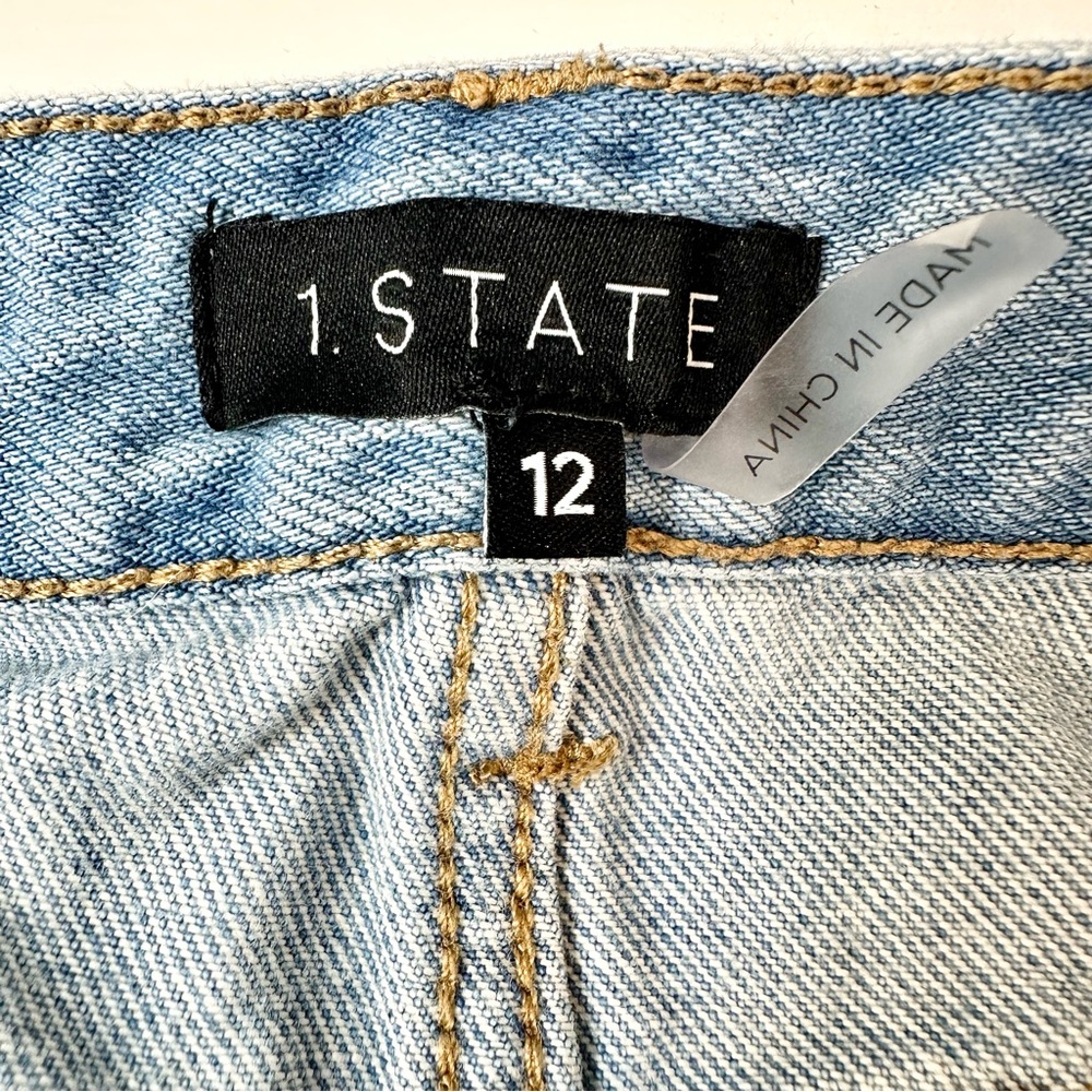 1. State Light Blue Denim Zip Front A Line Jean Skirt, 12 - Picture 6 of 12